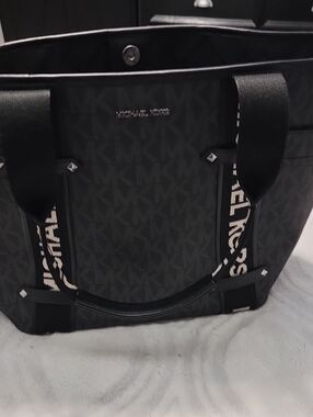 Michael Kors Black and White Logo Strap Tote